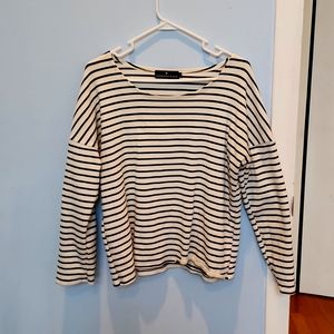 Pomamder Place drop sleeve blouse, black and cream stripe, size medium